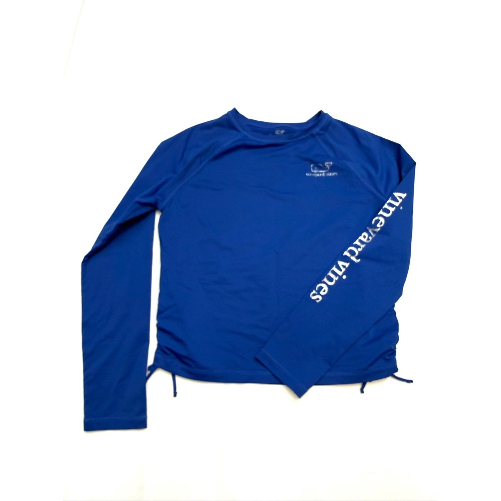 VINEYARD VINES Girls XL 16 Blue Long Sleeve Side Cinch Swim Rashboard O16